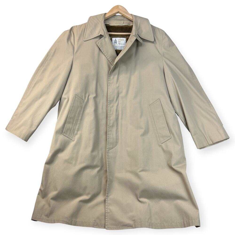 Vtg London Fog Trench Coat Mens Maincoats Canvas Removable Liner 42Reg Khaki